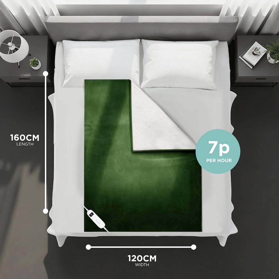 image 1 of DMD Heated Electric Throw Blanket, Fleece Sherpa, 9 Heat Settings & Timer, 120 x 160cm