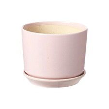 Pink Ceramic Indoor Plant Pot With Attached Saucer - H10.5