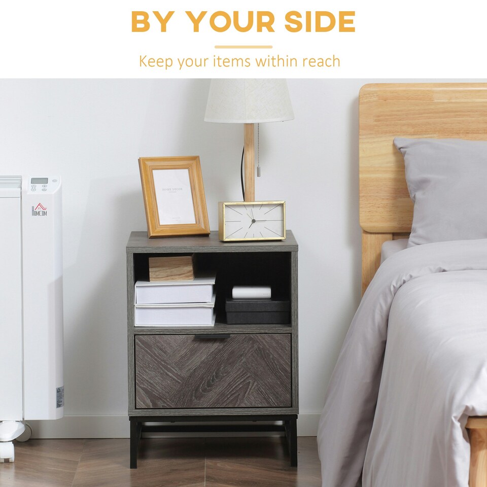 image 1 of HOMCOM Bedside Table, Sofa Side Table W/ Drawer and Shelf Living Room, Bedroom