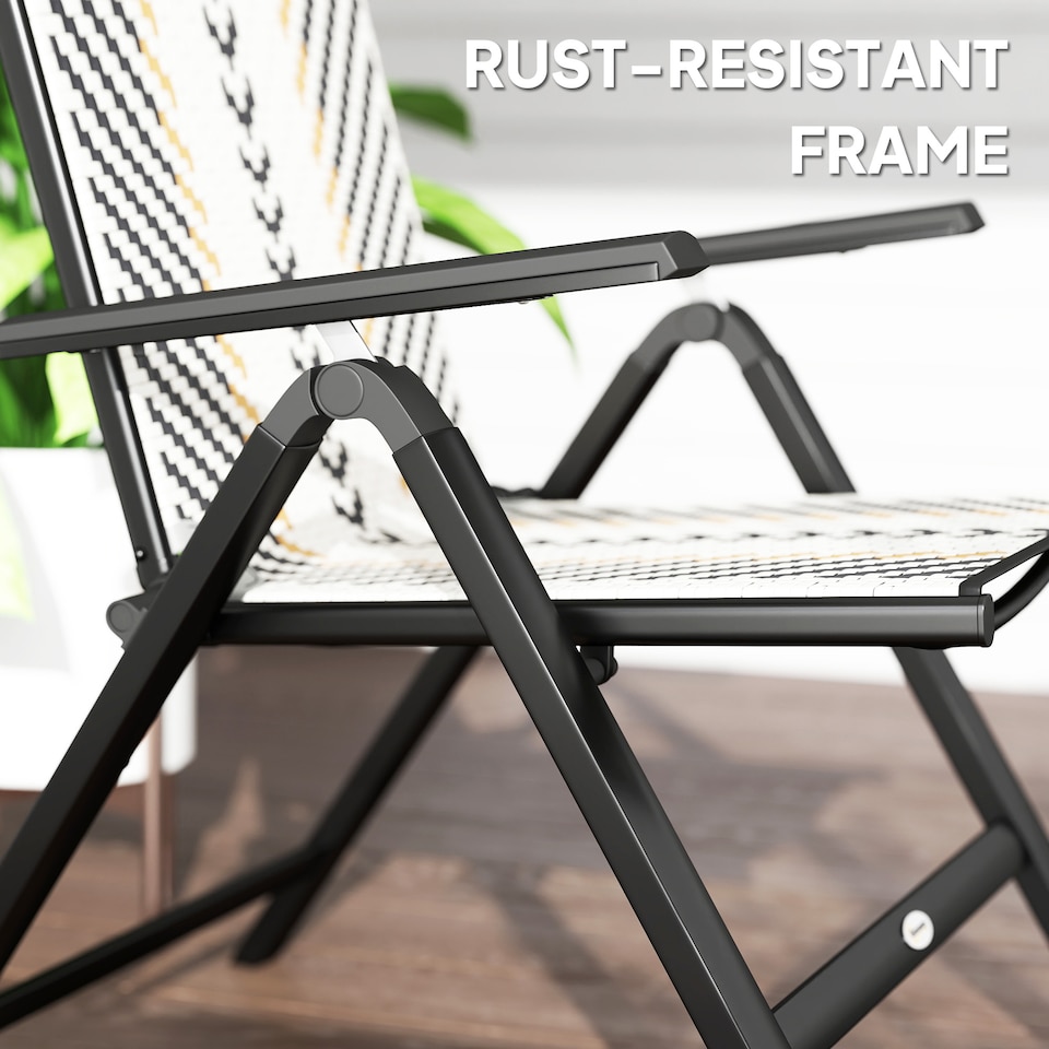 image 1 of Outsunny Folding Rattan Garden Chairs Set of 2, 5-Position Reclining Garden Dining Chairs, High Back PE Wicker Outdoor Recliners with Armrest and Steel Frame for Patio, Terrace, Balcony, Black | Black | Black