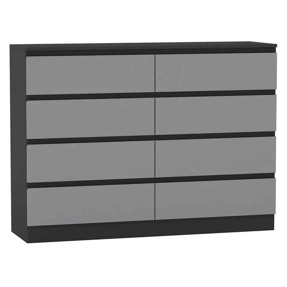 image 1 of Minimalist Chest of 8 Drawers - 88.3x120x35cm | Black | Black & Grey | 1