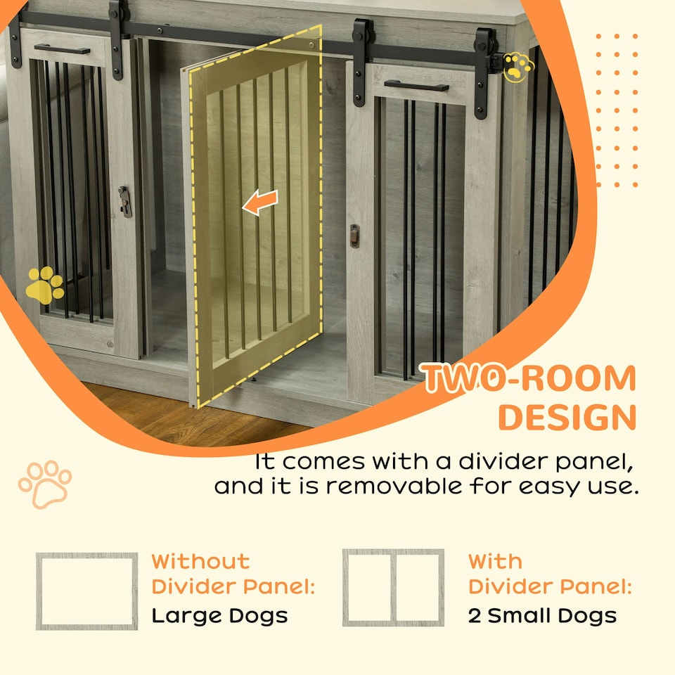 image 1 of PawHut Dog Crate Furniture for Large Dogs, Double Dog Cage for Small Dogs, Grey