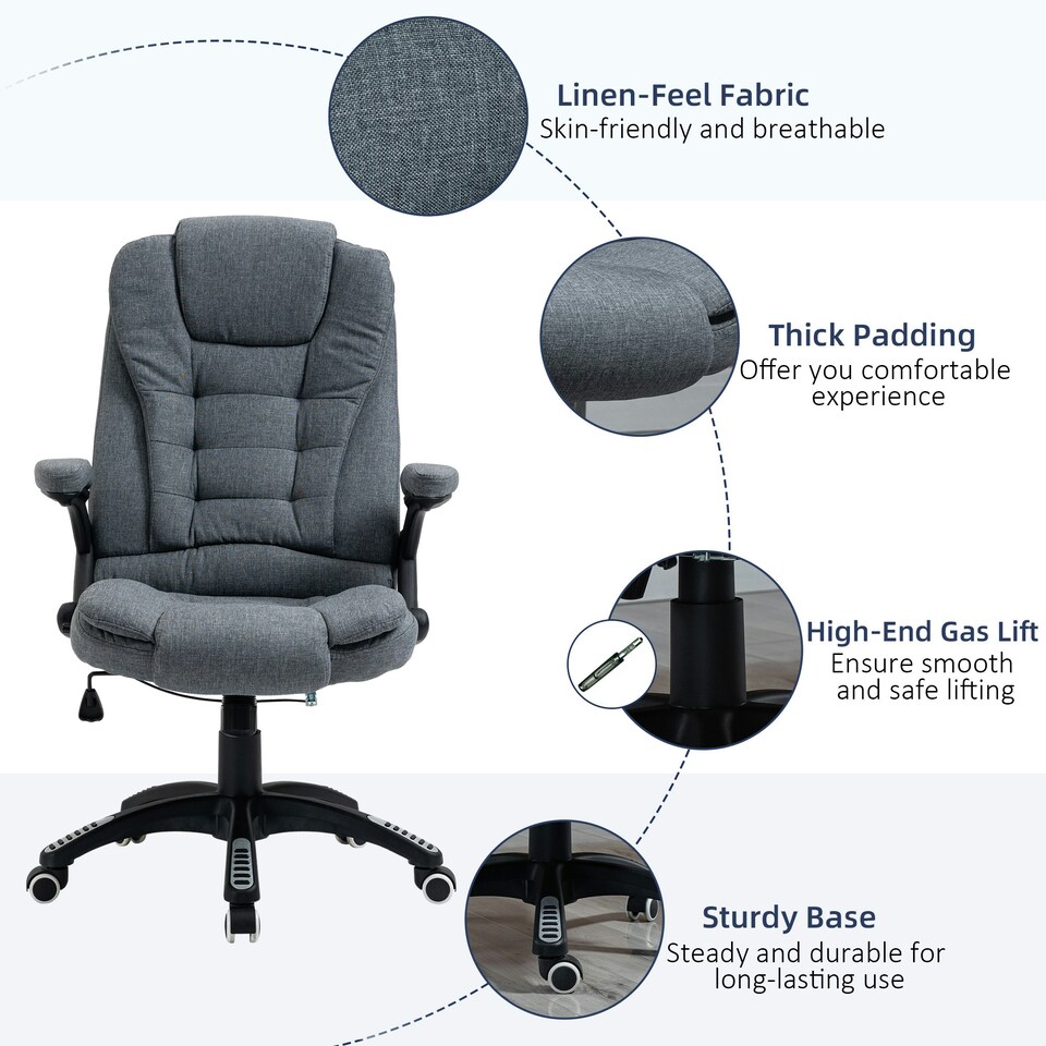 image 1 of Vinsetto High Back Home Office Chair Swivel Linen Fabric Desk Chair, Dark Grey