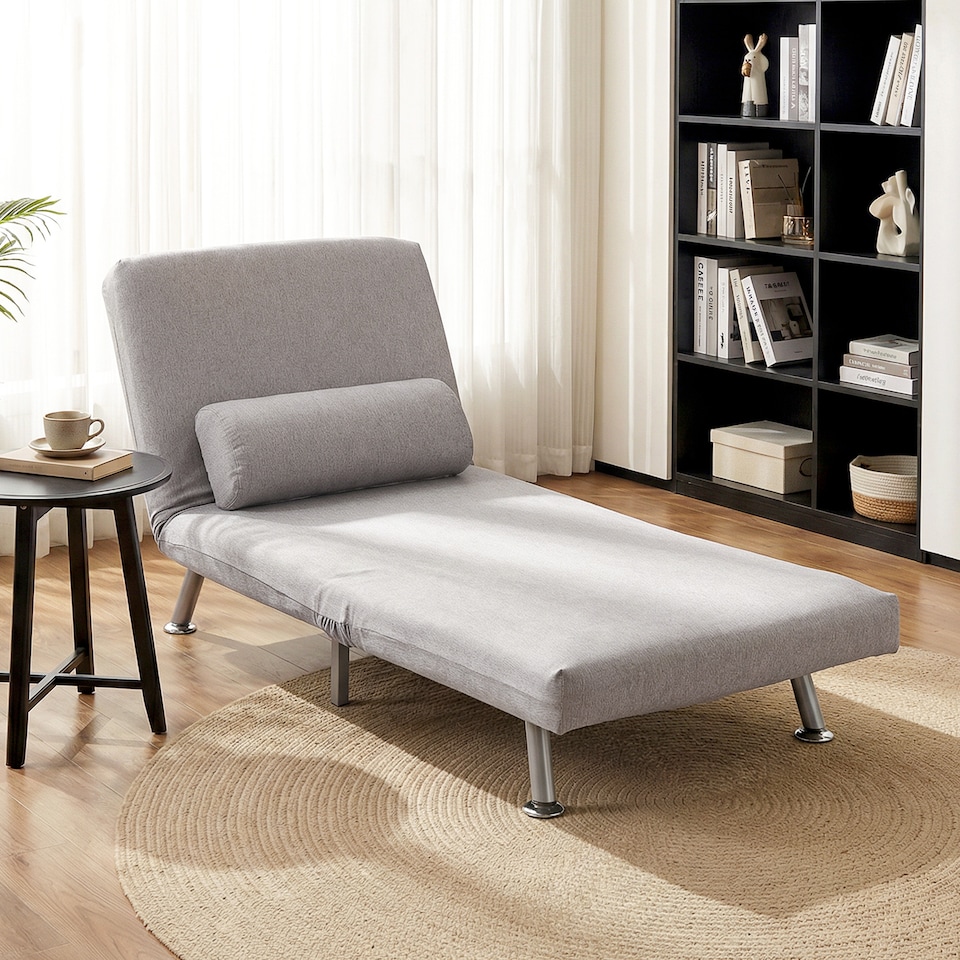 image 1 of HOMCOM Folding 5 Position Convertible Sleeper Chair Sofa Bed Grey Silver