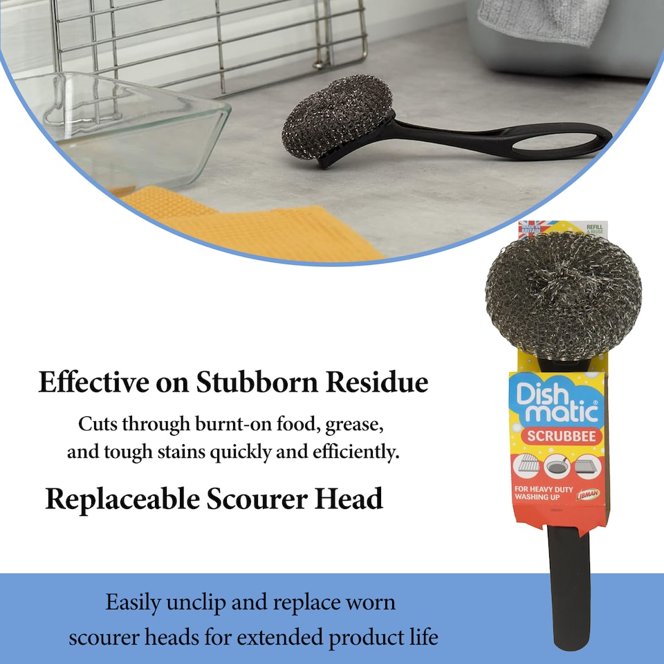 image 1 of Dishmatic Scrubbee Handle with 6 General Purpose Refills and I-Stand Fillable Washing Up Brush Set for Cleaning