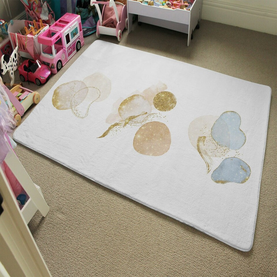 image 1 of glitter shiny dreamy. Blush, blue, white, beige watercolor illustration & elements (Rug) White | L