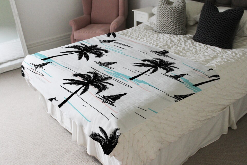 image 1 of Palm Trees & Sailboats Blanket | Multi