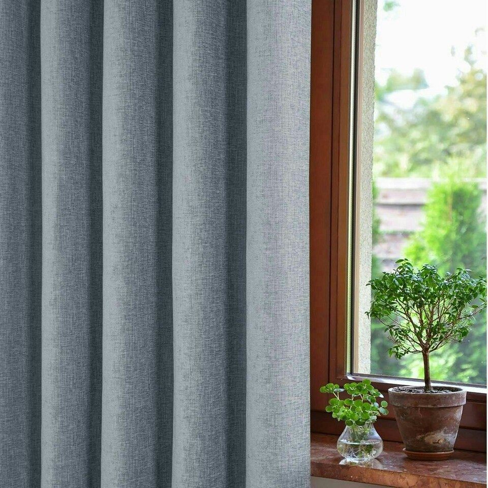 image 1 of Sundour Amberley Eyelet Curtains Grey 46x54" Grey