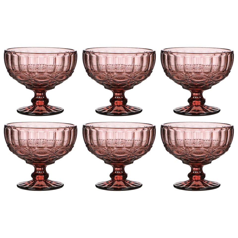 image 1 of Set of 6 Vintage Pink Glass Trifle Bowl Christmas Dessert Bowls Wedding Decorations Ideas H10 x Dia12cm | Pink | Pink | Medium | 6