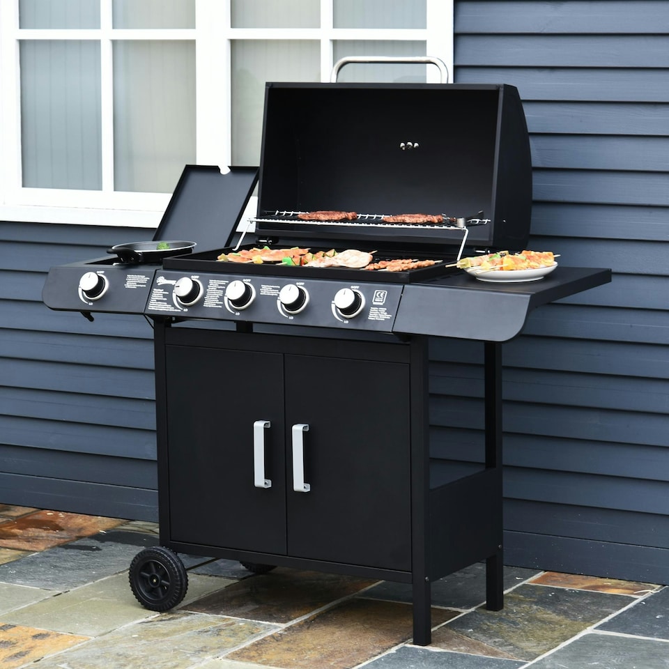 image 1 of Outsunny Gas BBQ Grill 4 + 1 Stainless Steel Burner Garden Barbecue Cooker