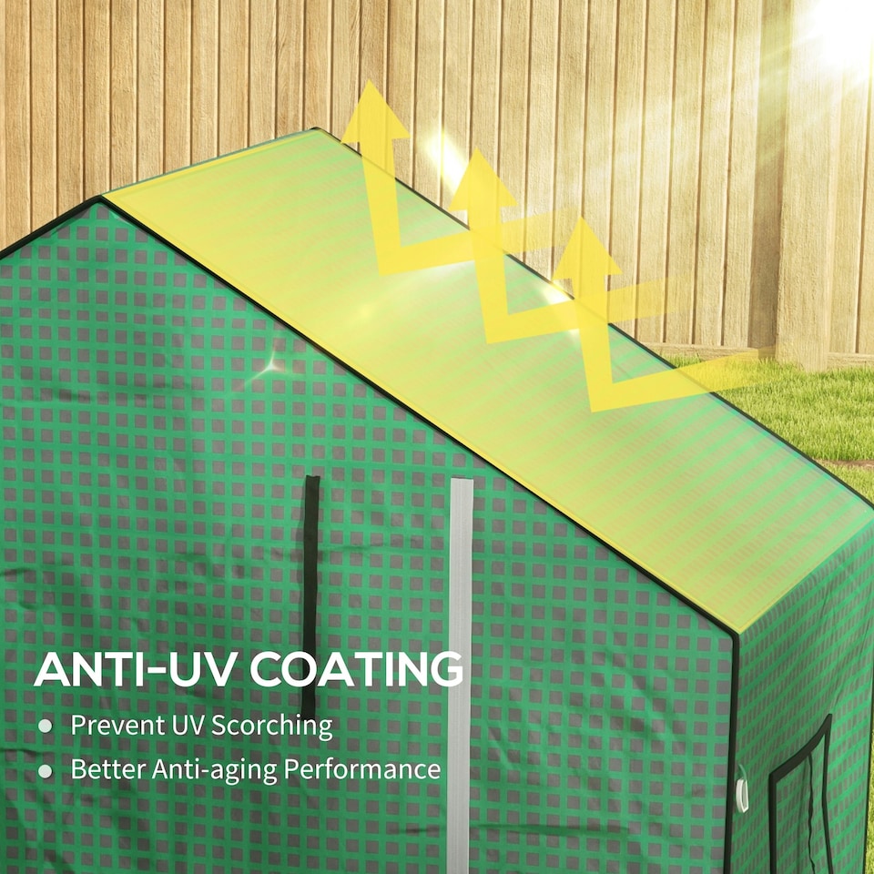 image 1 of Outsunny PE Greenhouse Cover Replacement with Door and Mesh Windows, Green