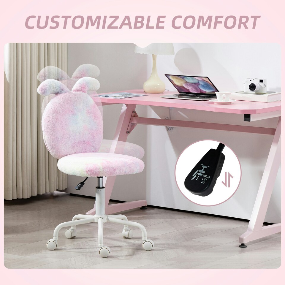 image 1 of HOMCOM Armless Desk Chair Bunny Vanity Chair with Swivel Wheels Colourful Multi
