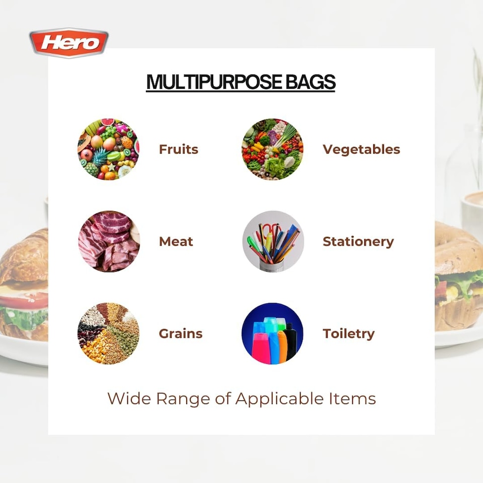 image 1 of Hero Sealable Freezer Bags 1.5L Pack of 15 Large Click Lock Food Storage Bags BPA Free for Fruits, Vegetables and Meal Prep