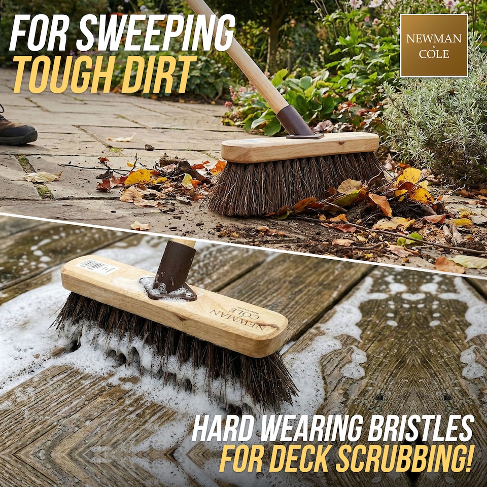 image 1 of Outdoor Broom 10" Yard Brush Heavy Duty Stiff Bristle Garden Sweeping Brush for Patio & Driveway | Brown | 1