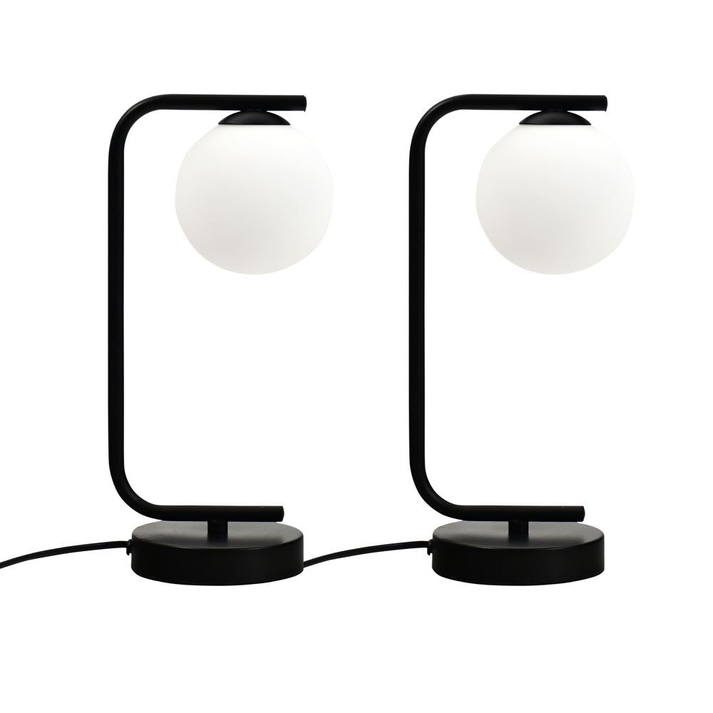 First Choice Lighting Set of 2 Grosvenor - Black Table Lights with Glass Globes