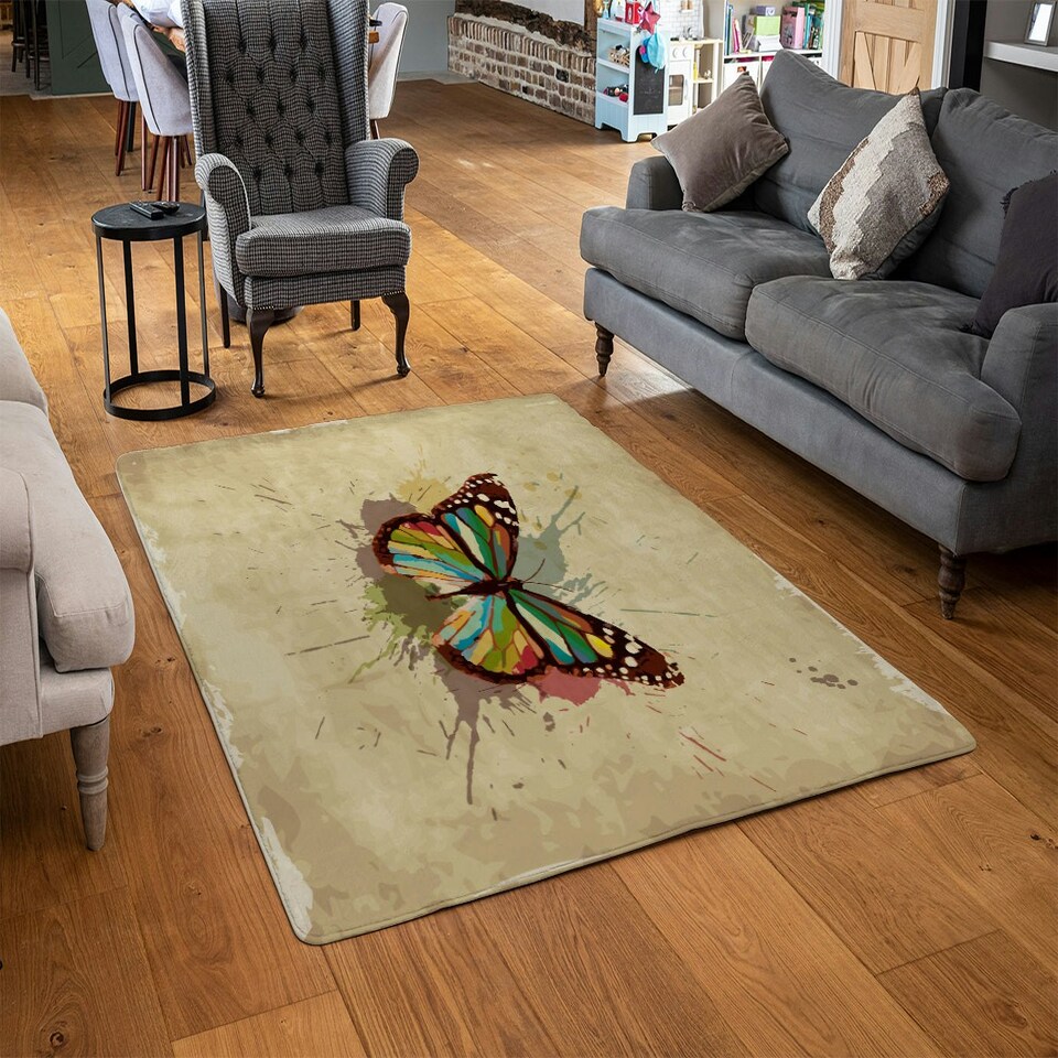 image 1 of Butterfly & Paint Splats (Rug) Multi | Large: 140x200cm
