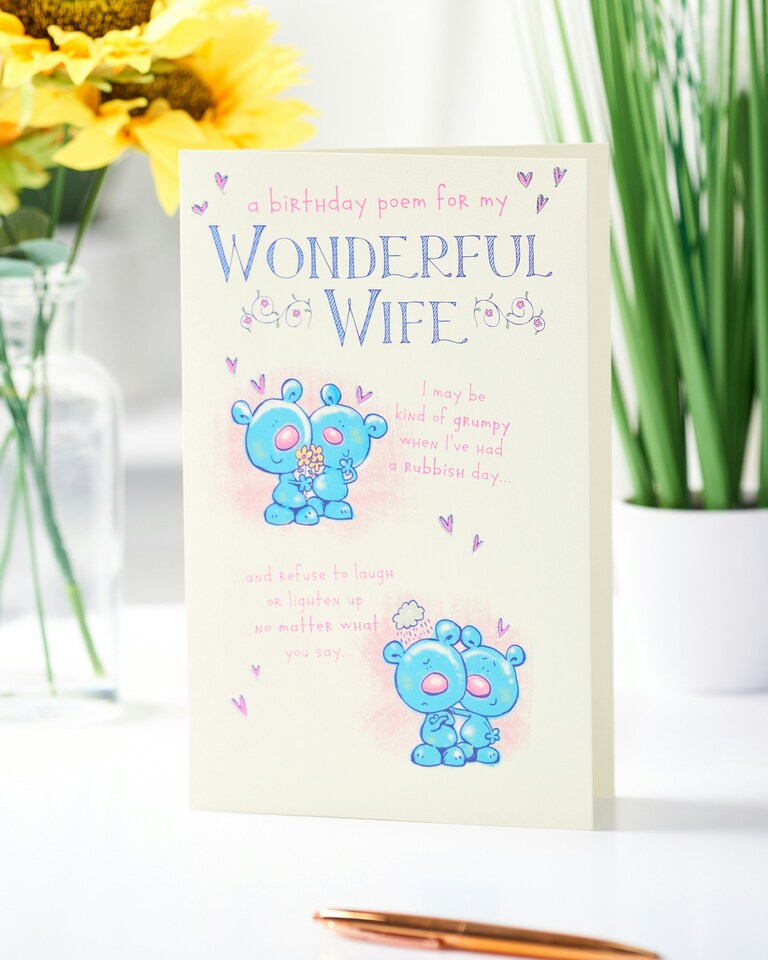 image 1 of Wife Birthday Card - Humourous bear couple
