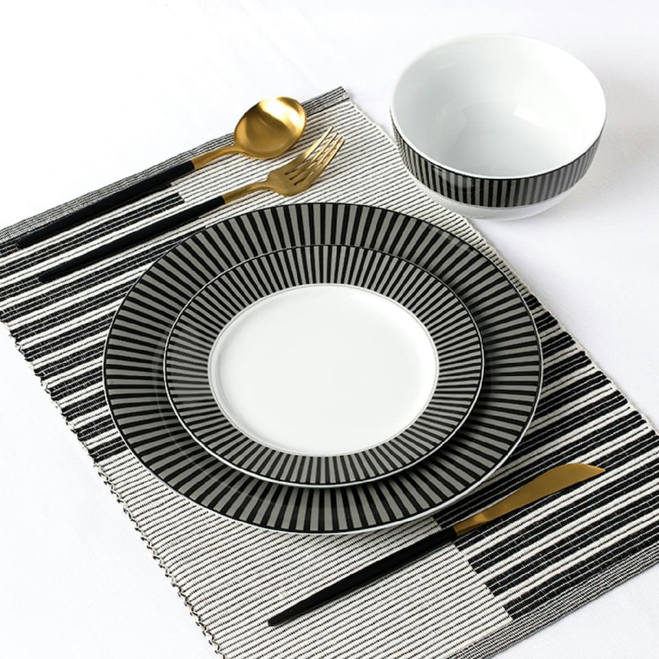 image 1 of 12pc Belmont Black Stripe DESIGN Dinner Set