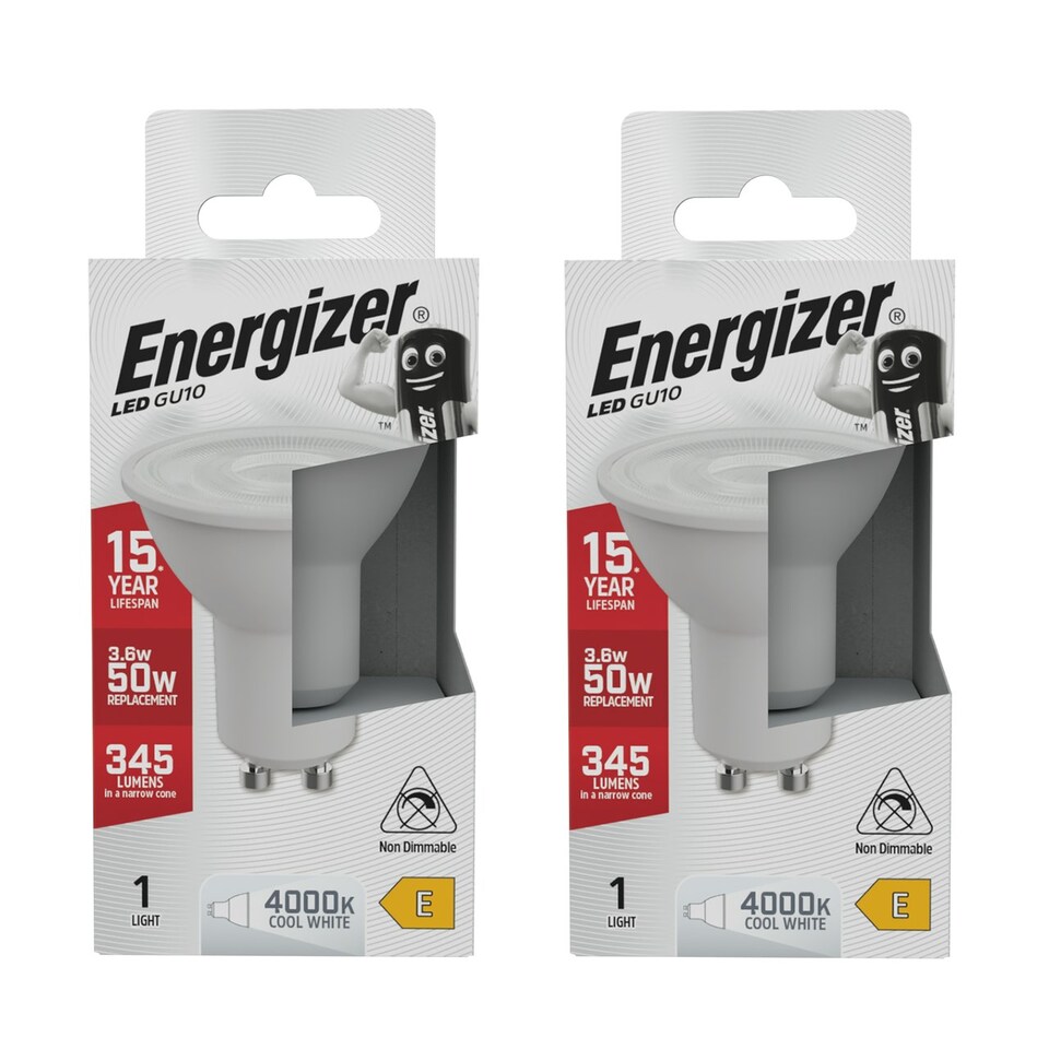 image 1 of Energizer LED GU10 345lm 3.6W 4000K (Cool White) Light Bulb - Pack of 2