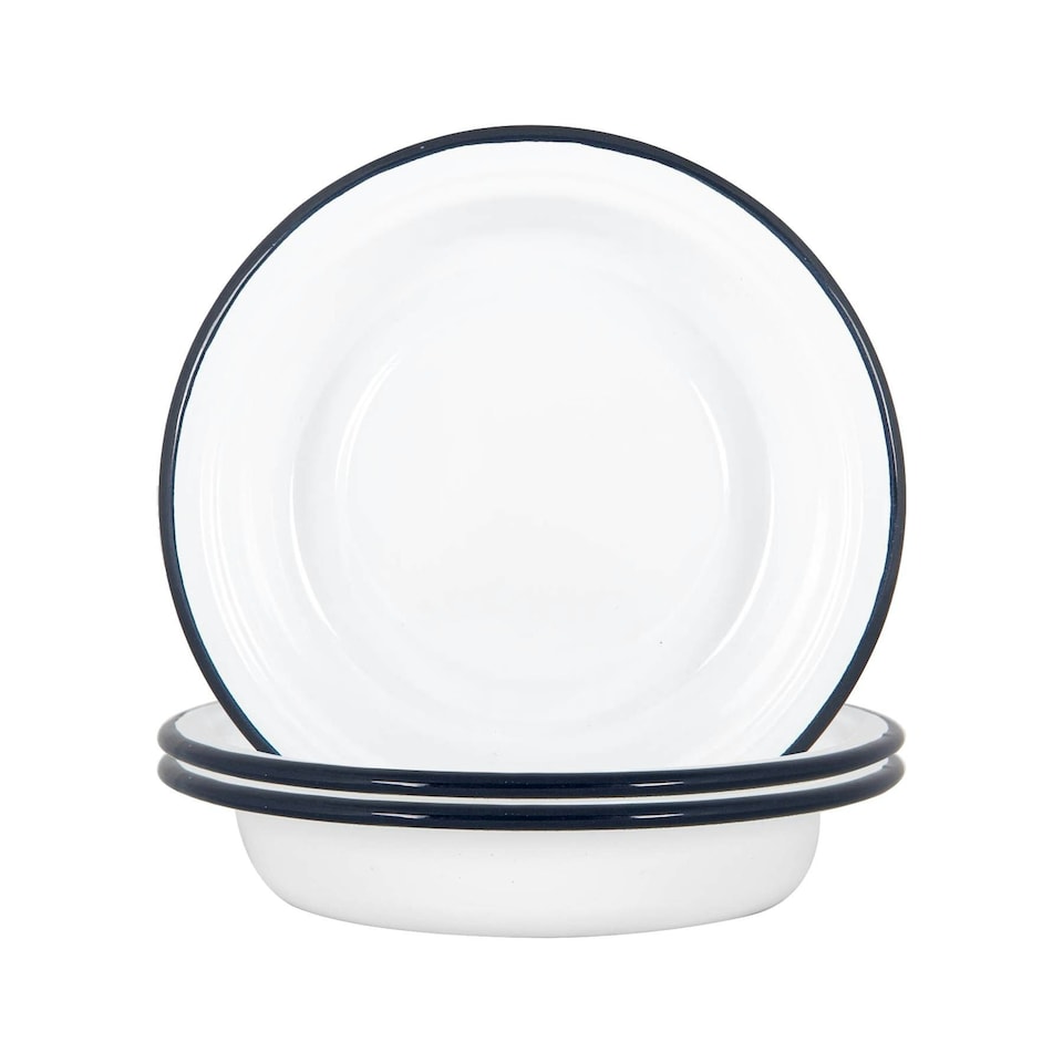 image 1 of Argon Tableware White Enamel Deep Bowls - 19cm - Navy - Pack of 6 Blue