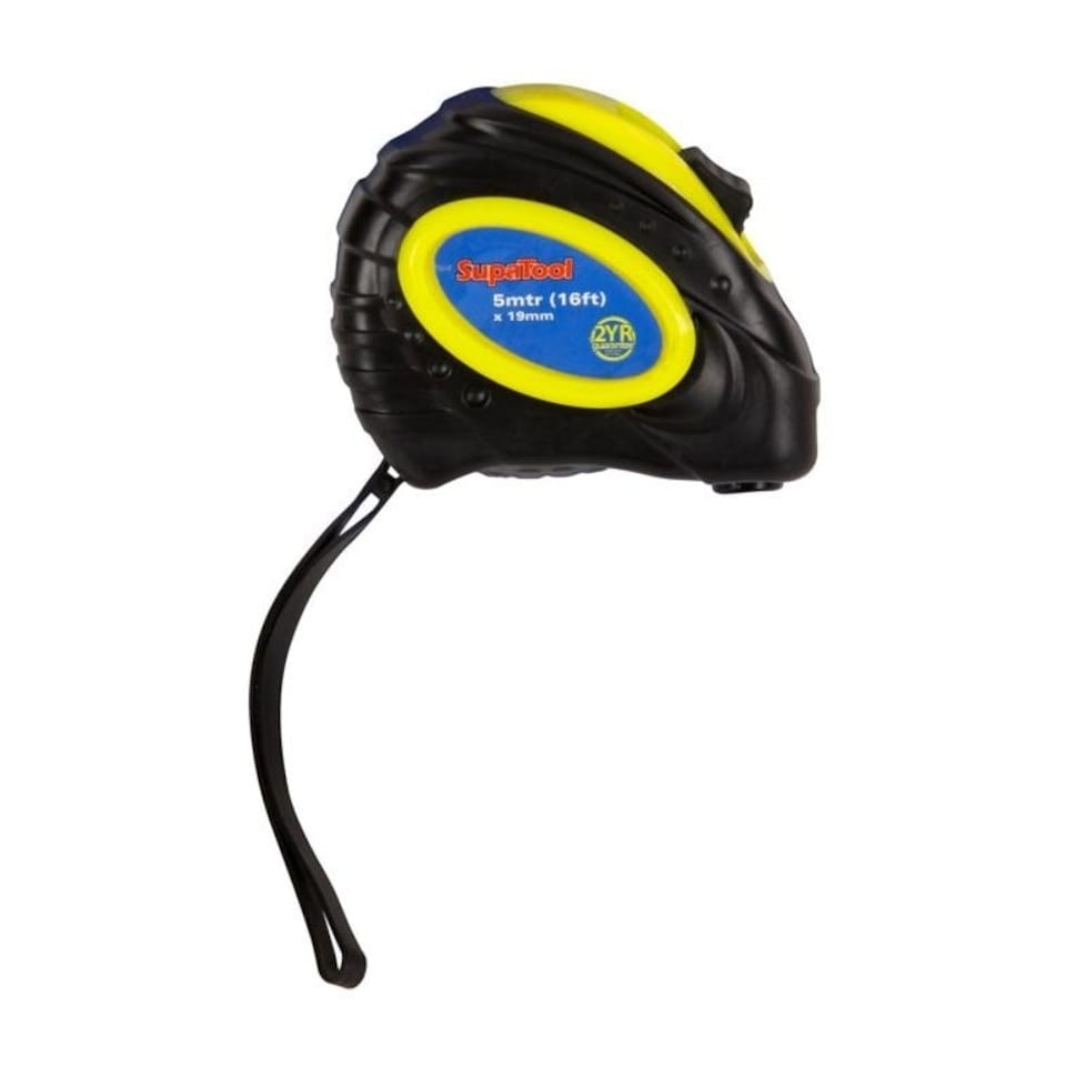 SupaTool Rubberised Metric/Imperial Tape Measure - Black/Yellow - 5m x 19mm