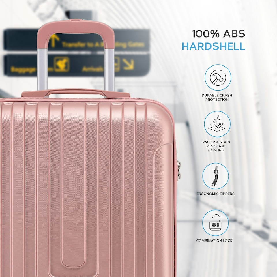 image 1 of Flight Knight Premium Hard Shell Lightweight Cabin Suitcase - 8 Wheels - TSA Lock & USB Port - 100 Airlines Approved Including Ryanair Priority - 55x40x20cm Pink | Rose Gold | Cabin Bag