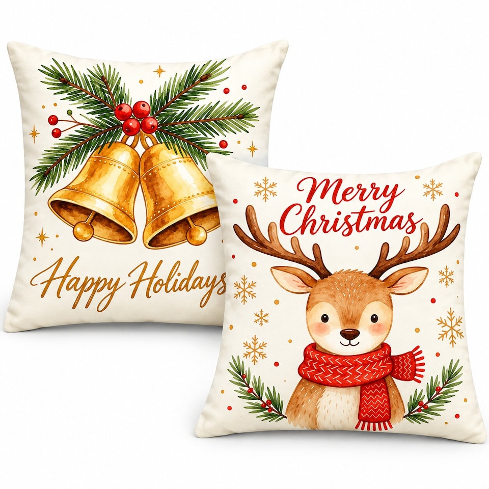 image 1 of Covers&All Christmas Decorative Square Throw Pillow Set of 2 with Inserts & Covers Accent Pillows for Sofa, Couch & Home Décor, Square 16 in x 16 in