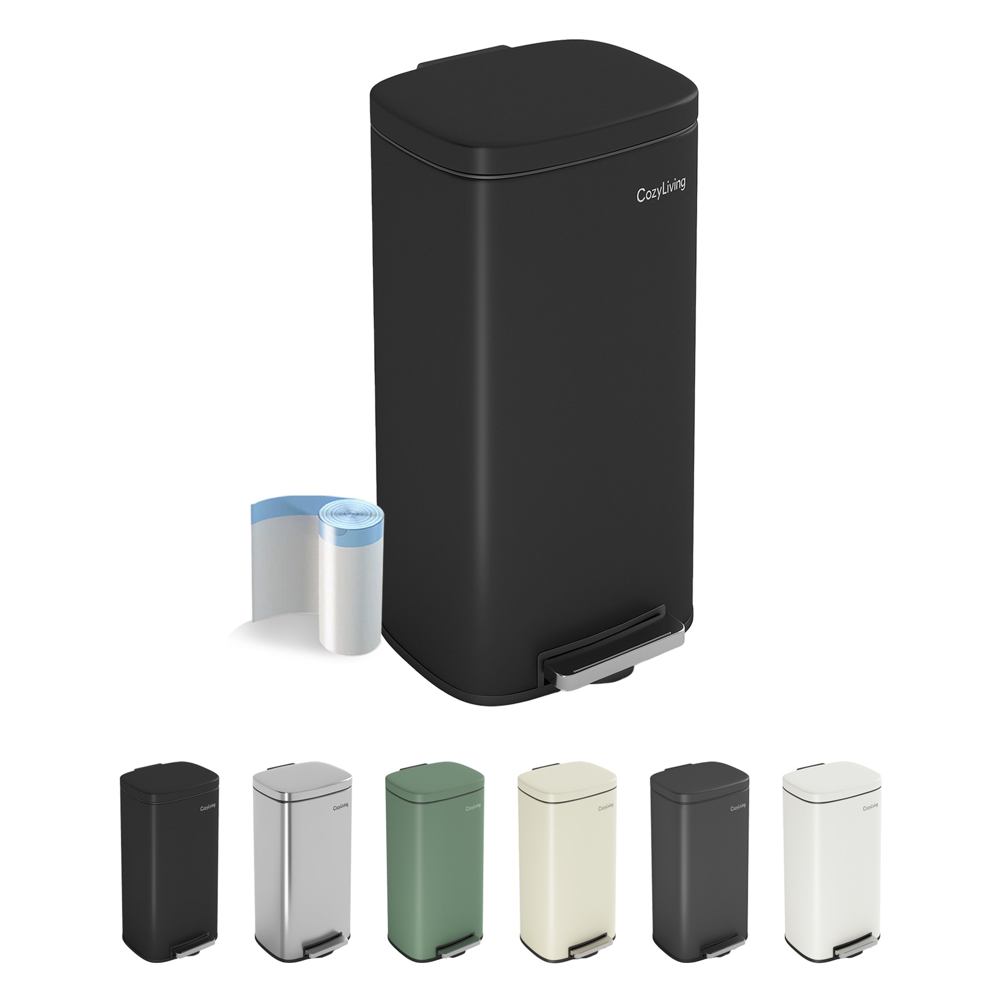 MCC Direct 50L Pedal Bin Kitchen & Bathroom Household Rubbish Office Waste Bin in Black