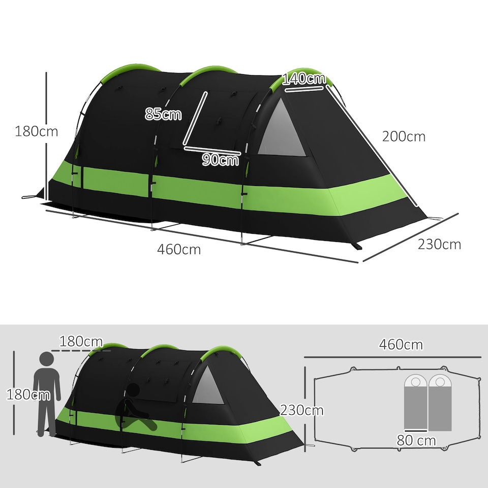 image 1 of Outsunny Blackout Camping Tent with Bedroom & Living Room for 4-5 Person, Black