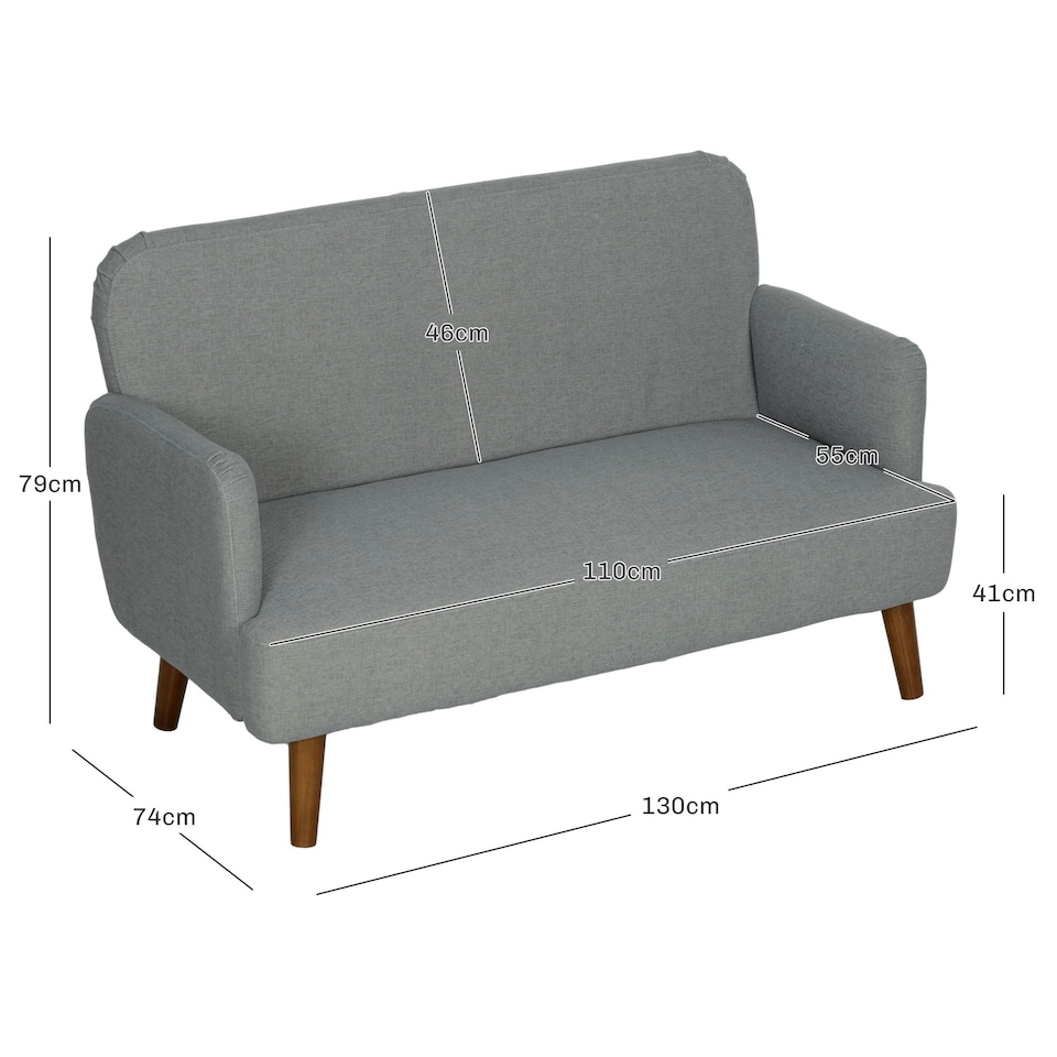 image 1 of HOMCOM 2 Seater Sofa with 21cm Thick Padding and Wood Legs, Grey