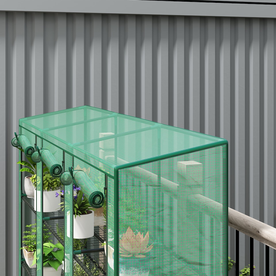 image 1 of Outsunny 3 Tier Lean-to Mini Greenhouse with PE Cover, Green | Green | Green | 215L x 46W x 151H cm