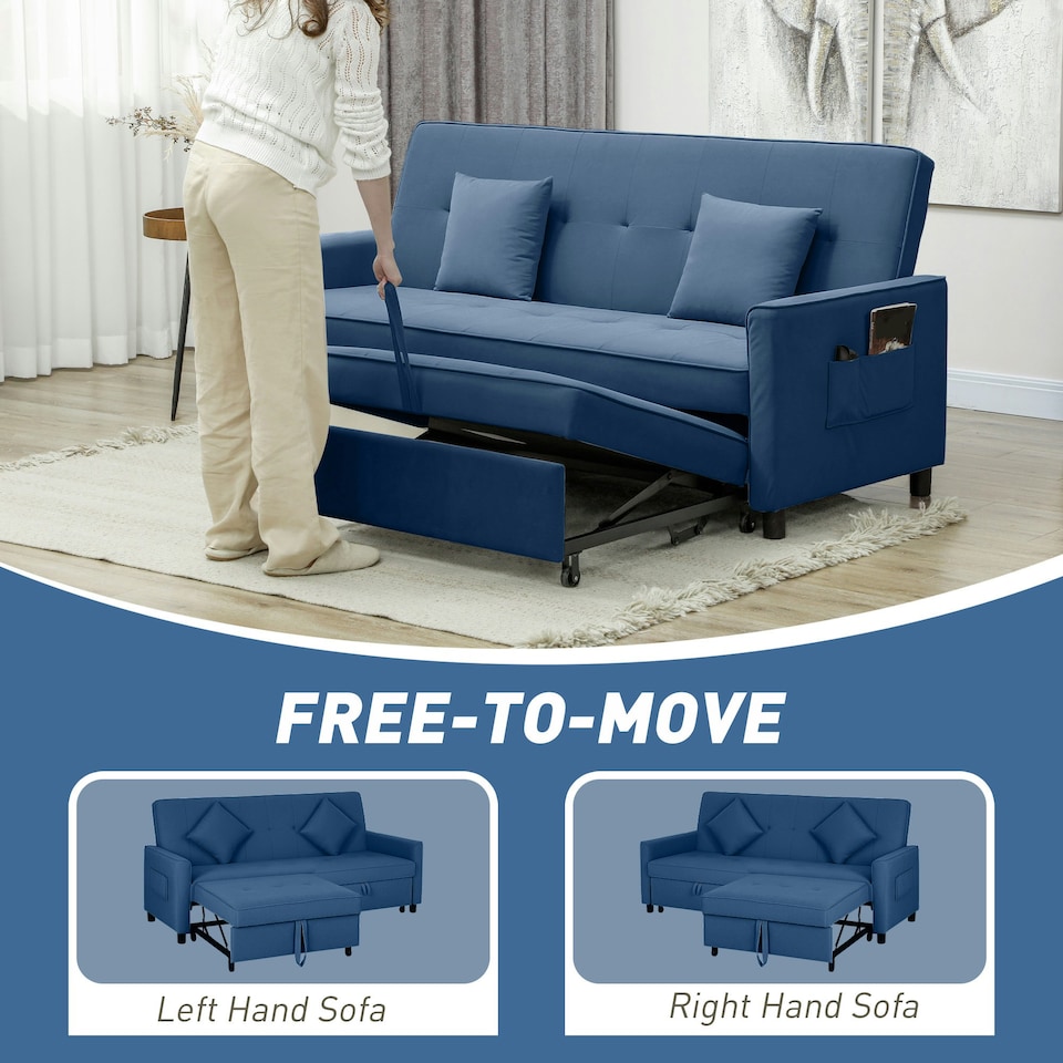 image 1 of HOMCOM Reversible L-Shaped Sectional Sofa Bed with Cushions, Blue 