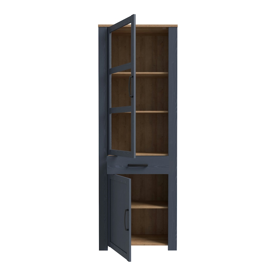image 1 of Bohol Narrow Display Cabinet inc. 2x LED Lights in Riviera Oak/Navy