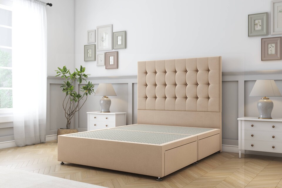 image 1 of Sloomy Alabama Pebble Plush Divan Bed Base No Drawers With 26 Inch Strutted Headboard | Brown | Pebble | Double | 1