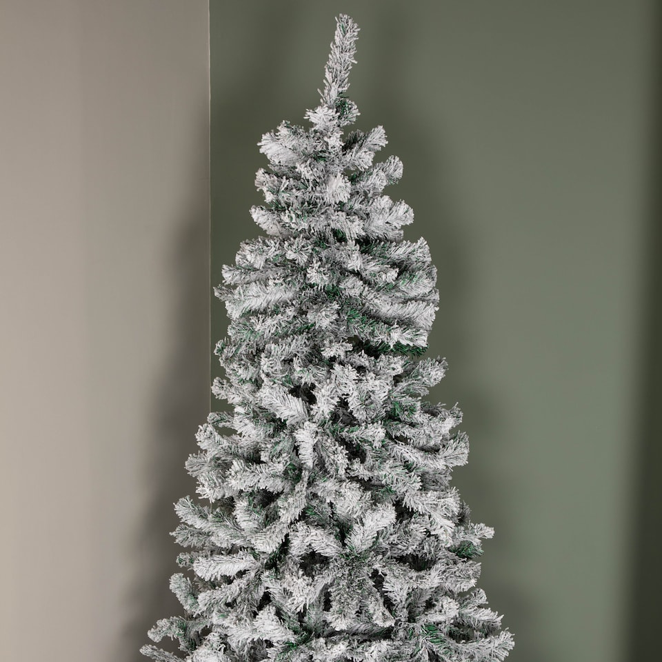 image 1 of 8ft (2.4m) Snow Flocked Artificial Christmas Tree with Green Metal Stand and 1017 Tips