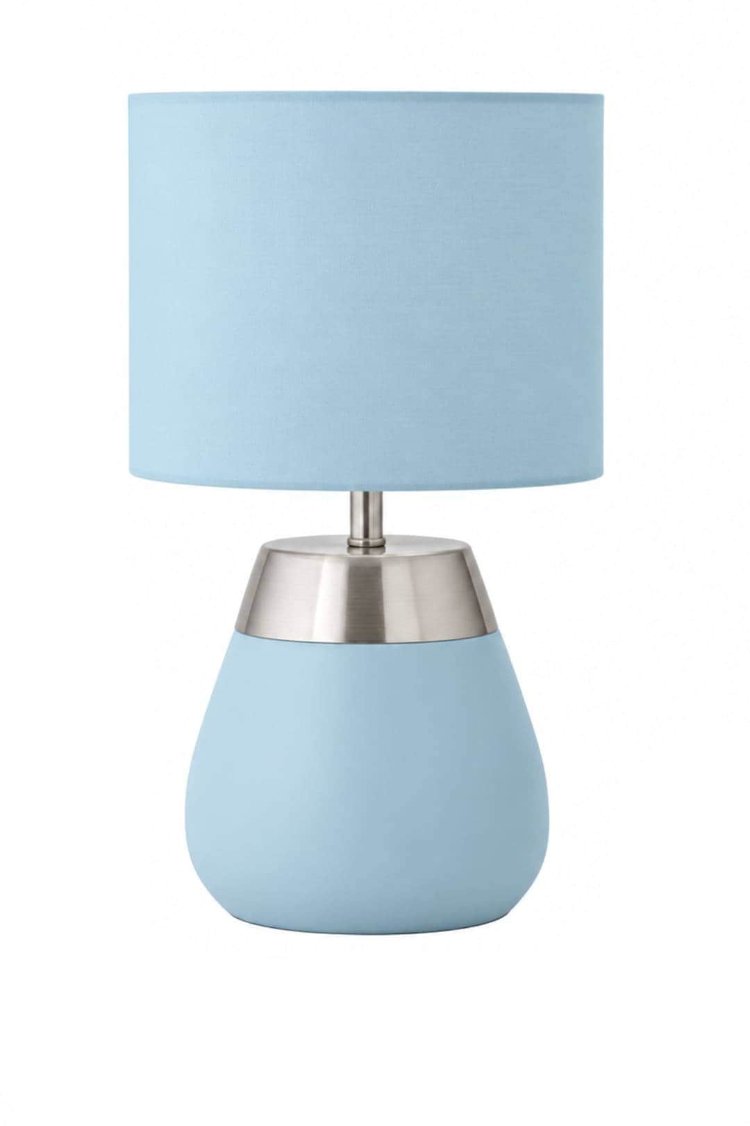 ValueLights Hurst Bulbous Touch Table Lamp with matching Drum Lamp Shade in Duck Egg Blue