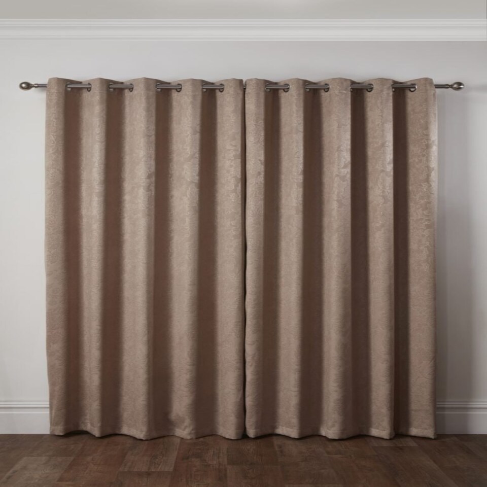 image 1 of Royal Damask Elegant Woven Blackout Eyelet Curtains 116cm x 183cm Taupe Brown | Natural