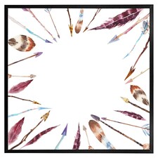 Watercolour boho chic with feathers and arrows (Picture Frame) Black | XL