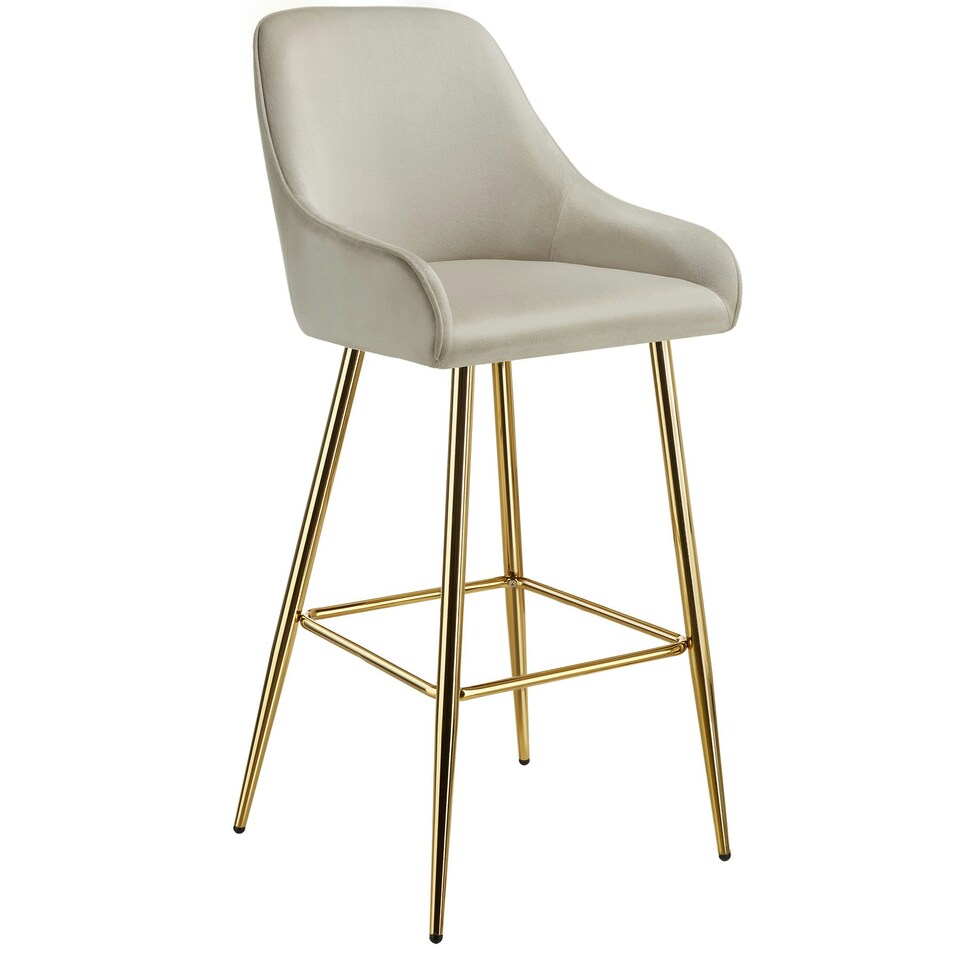 image 1 of Bar Stool Avane - with backrest, upholstered, velvet look - Set of 6 Cream | Gold