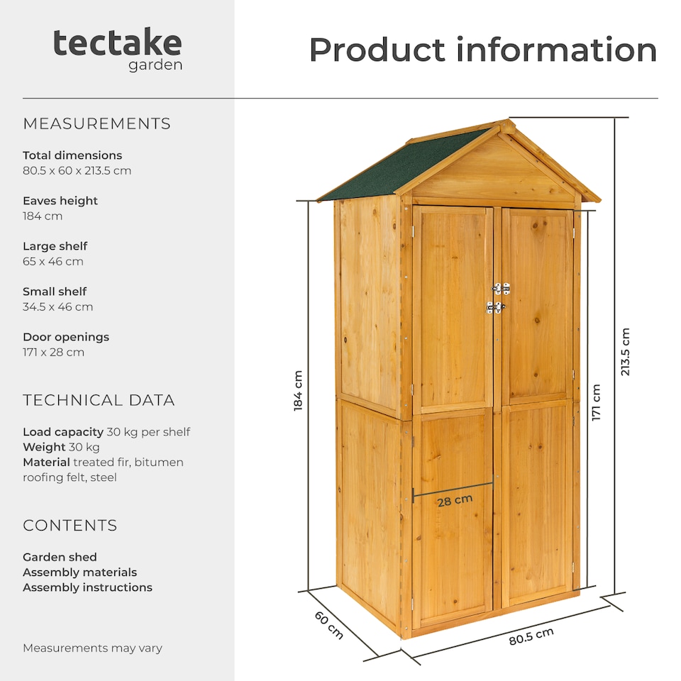 image 1 of Garden Shed with Pitch Roof - impregnated wood, Bitumen roofing felt | Brown | brown | 80,50 x 60 x 213,50 cm | 1