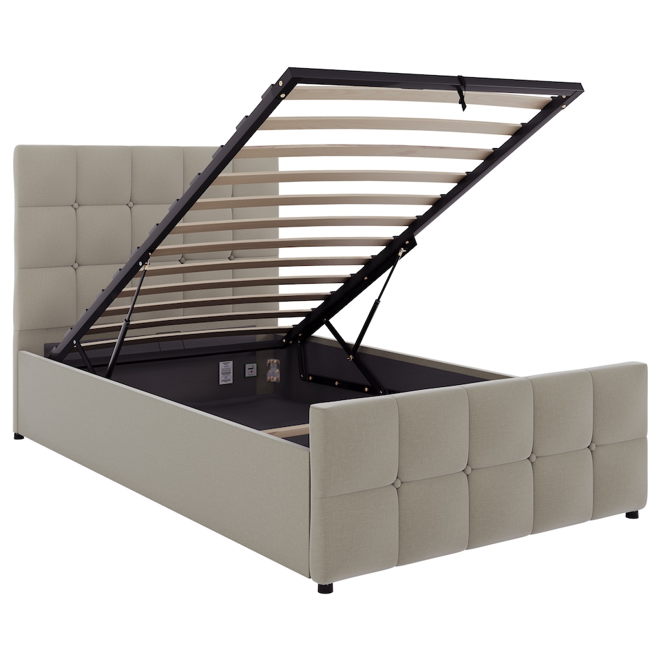image 1 of Vida Designs Valentina Single Ottoman Lift Up Storage Bed Frame, Beige