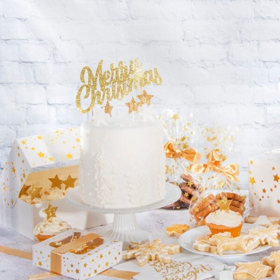 image 1 of Anniversary House Glitter Merry Christmas Cake Topper Gold