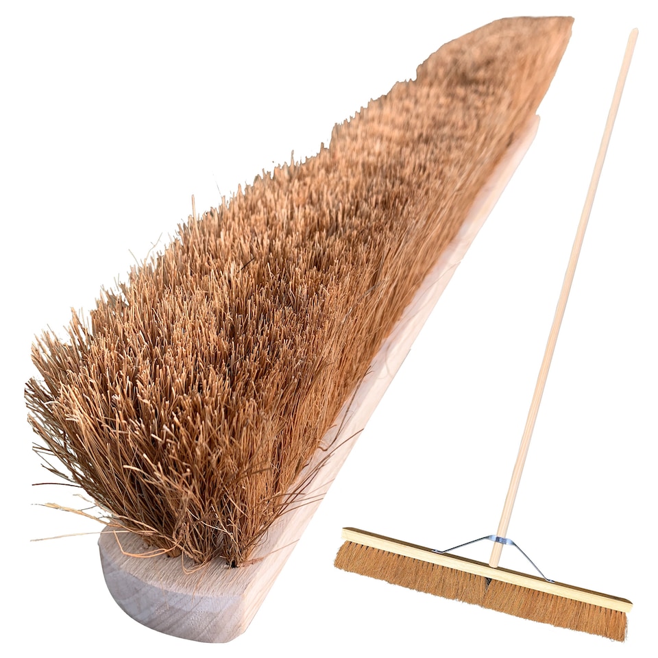 image 1 of 36" Wide Soft Coco Platform Broom 92cm Extra-Large Floor Sweeper with Reinforced Metal Stay