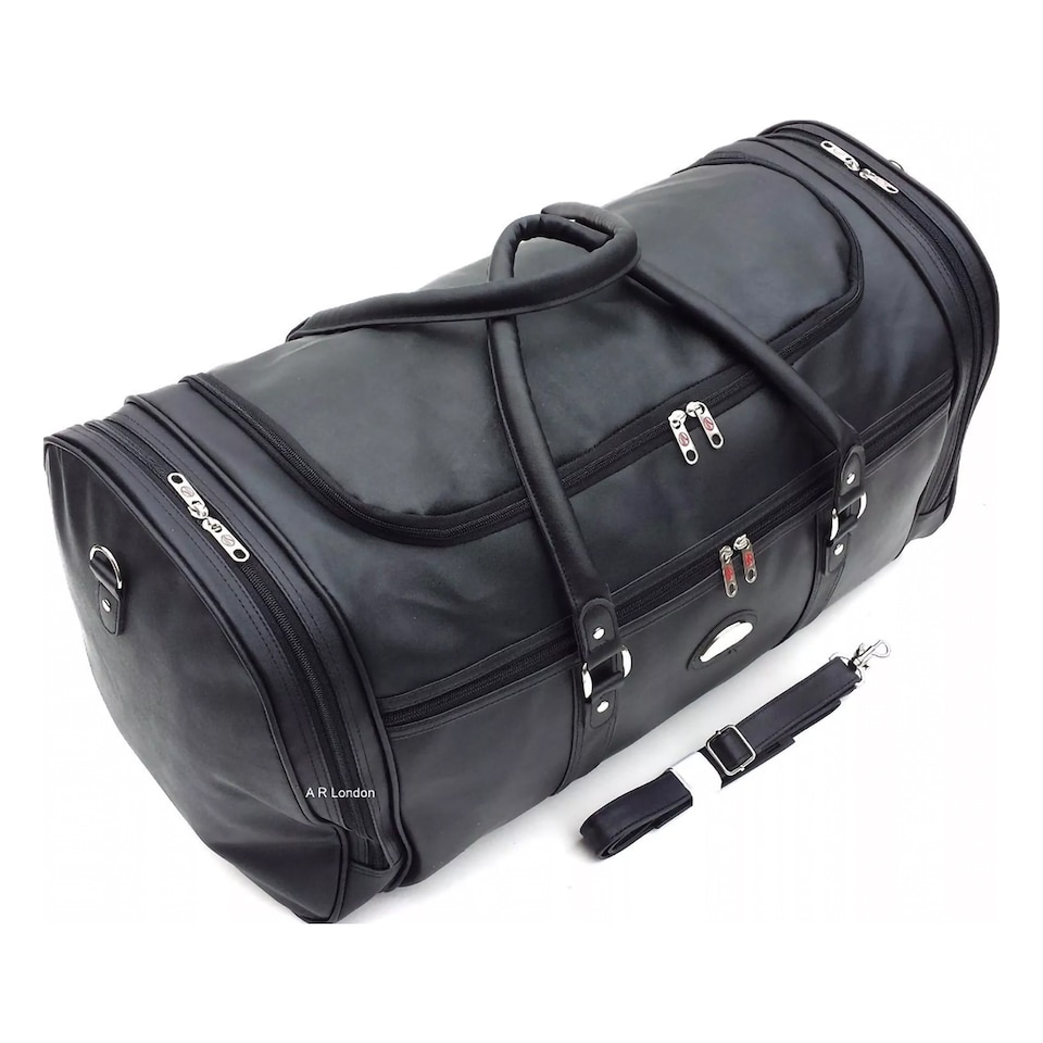 image 1 of 24" Large Faux Leather Holdall Luggage Stylish Weekend Duffel Cabin Travel Gym Bag - 65L