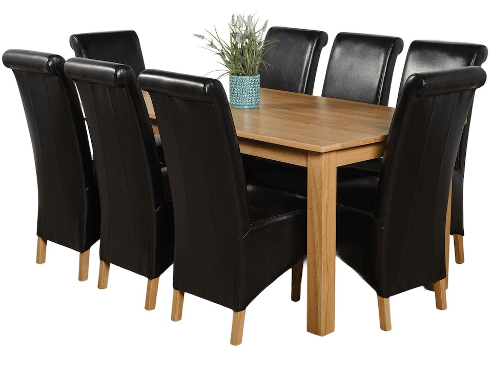 image 1 of Oslo 180 x 90 cm Large Oak Dining Table and 8 Montana Leather Chairs | Black | Black