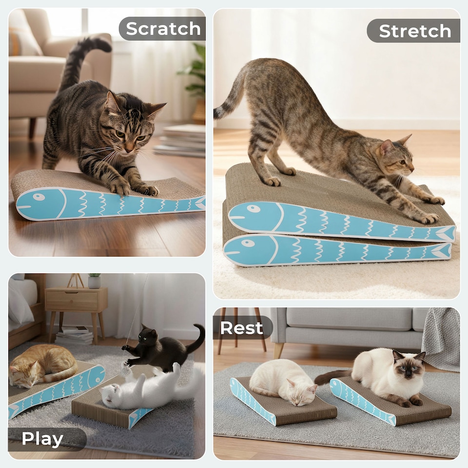 image 1 of Skylos 2PCS Cat Scratching Board Cardboard Cat Scratcher Lounge Pad