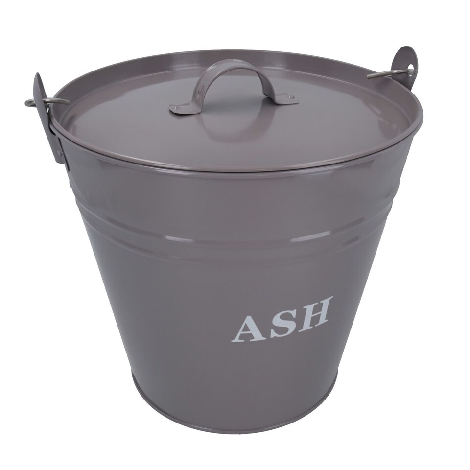 image 1 of Grey Coal Bucket With Lid, 5" Shovel & Gloves Metal Ash Tidy Bin Fire Log Burner