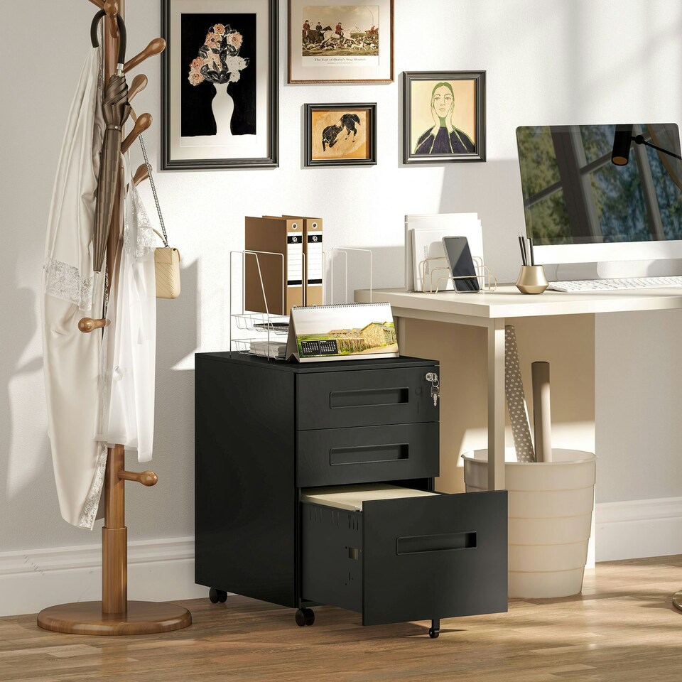image 1 of Vinsetto Lockable Mobile Filing Cabinet w/ 3 Drawers