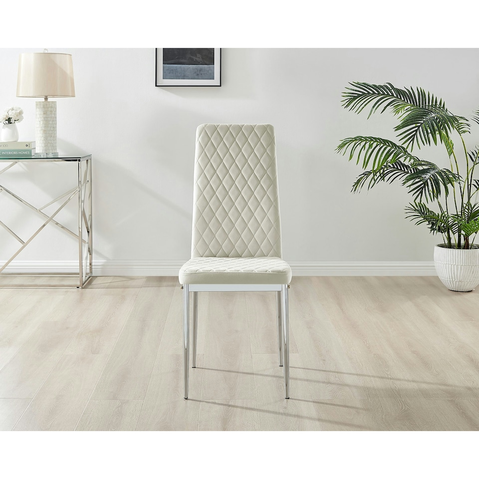 image 1 of Furniturebox 4x Milan Dining Chair Cream Velvet Silver Legs