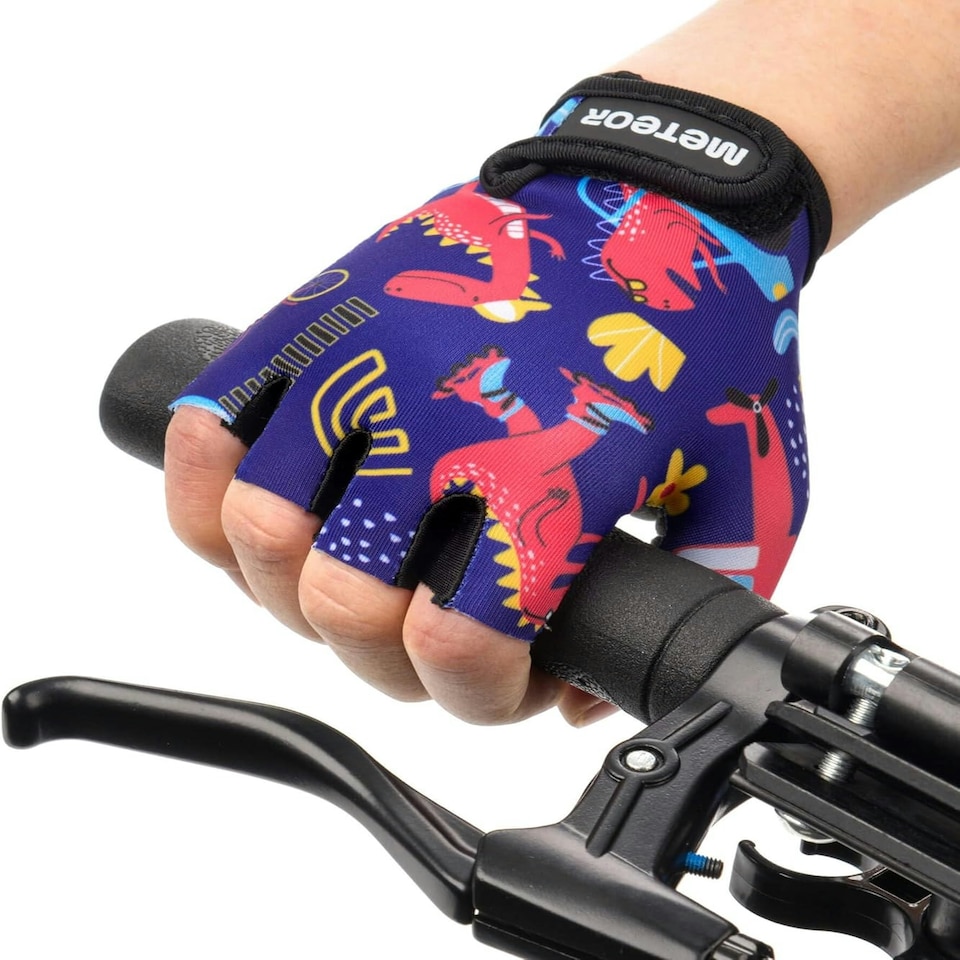 image 1 of Meteor Kids Bike Gloves – Breathable, Non-Slip, Padded for Comfort & Safety | Multi | Dino 2 | M